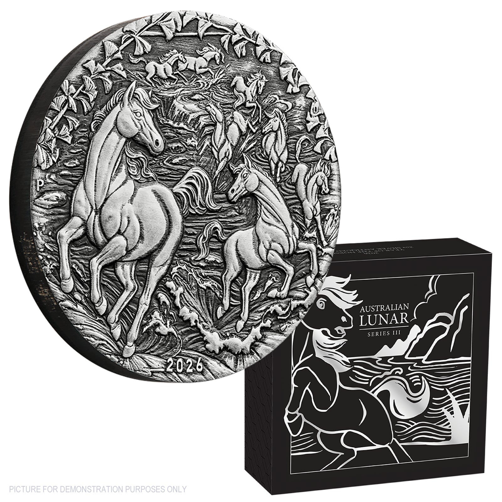 2026 Perth Mint 2oz Silver Aniqued Coin - Australian Lunar Series III – Year of the Horse